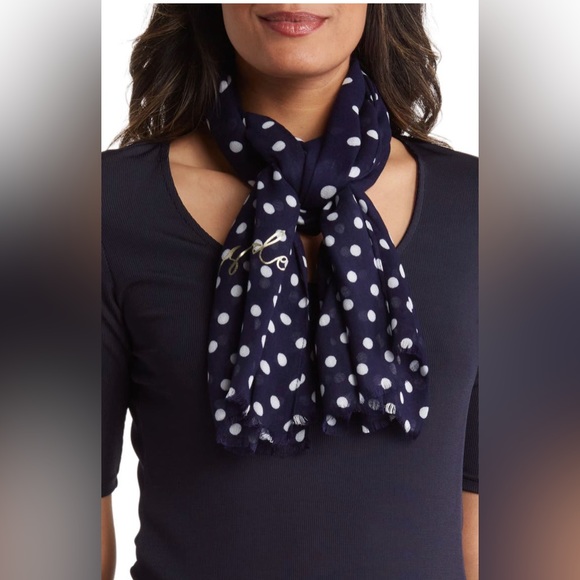 Kate Spade Mixed Dot Oblong Scarf in navy blue and white - Picture 1 of 5